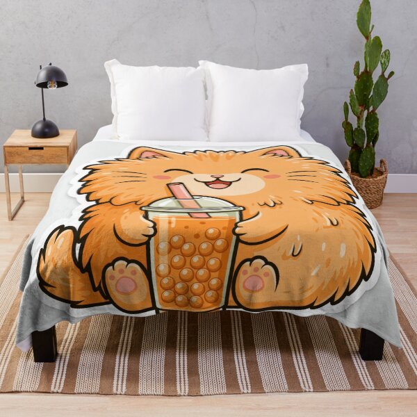 Item preview, Cute Fluffy Orange Cat Drinking Boba Tea Sticker designed and sold by EgonZ9.