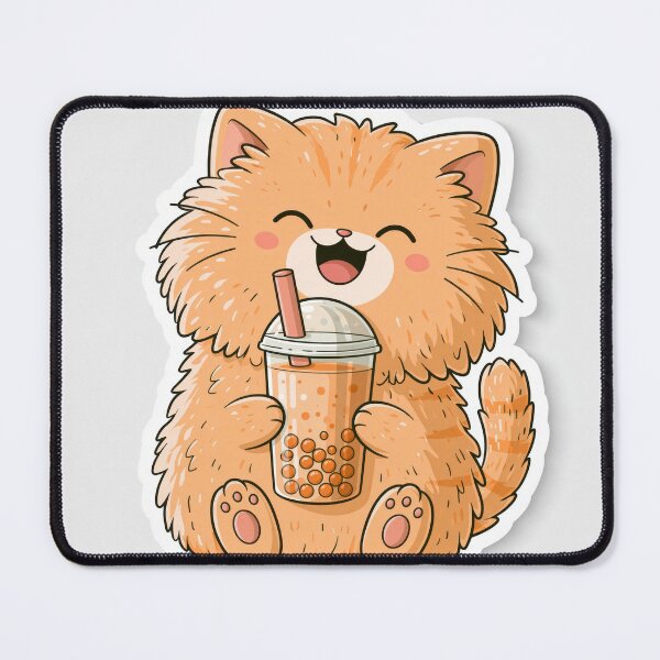 Item preview, Cute Fluffy Orange Cat Drinking Boba Tea designed and sold by EgonZ9.