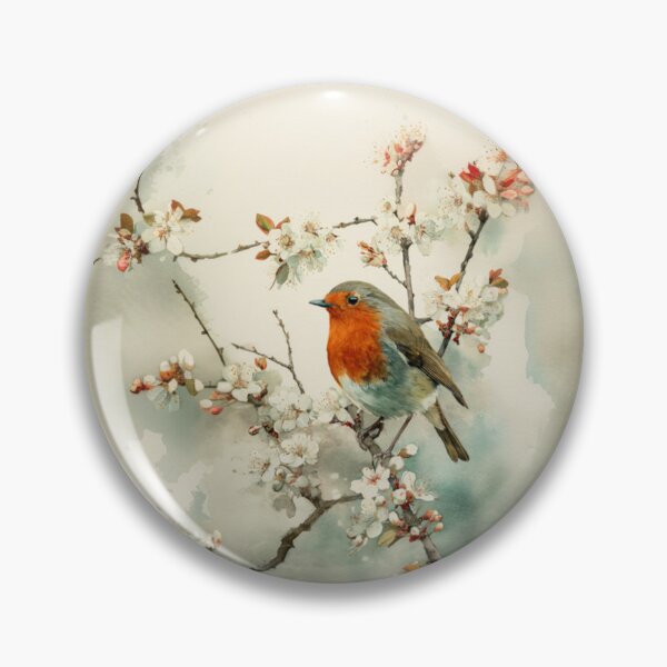 Item preview, A Robin perched on blooming branches, Birds in Motion designed and sold by CDC40.