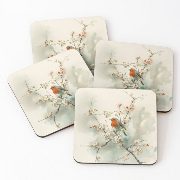 Item preview, A Robin perched on blooming branches, Birds in Motion designed and sold by CDC40.