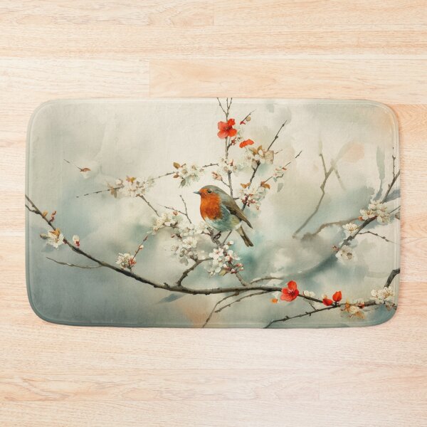 Item preview, A Robin perched on blooming branches, Birds in Motion designed and sold by CDC40.
