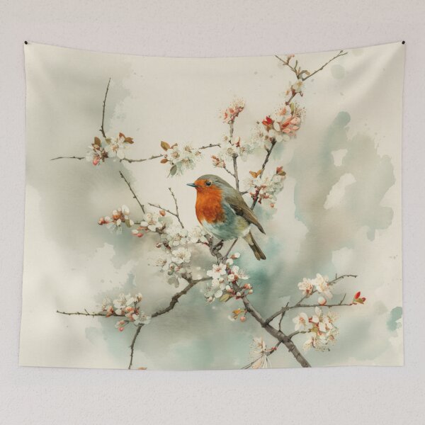 Item preview, A Robin perched on blooming branches, Birds in Motion designed and sold by CDC40.