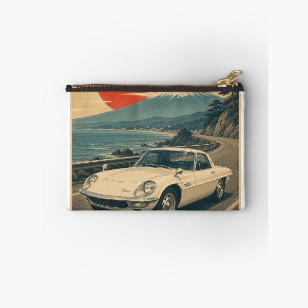 Aperçu de l'œuvre Voiture de sport japonaise rétro de luxe, coupé rotatif blanc ivoire, style minimaliste de la fin des années 1960 créée et vendue par Traceursniper.