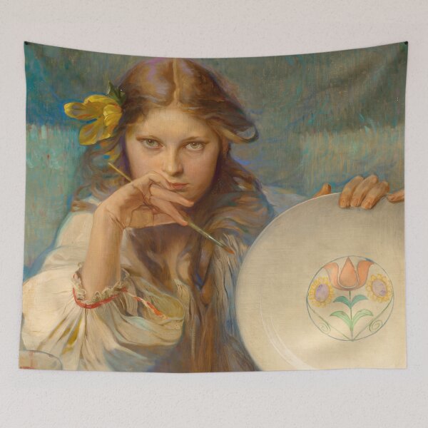 Item preview, Pensive Young Painter With Floral Plate designed and sold by artofuniverse.