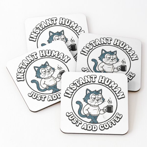 Item preview, Instant Human Just Add Coffee - Retro Badge Cartoon Cat designed and sold by RetroRascalCo.