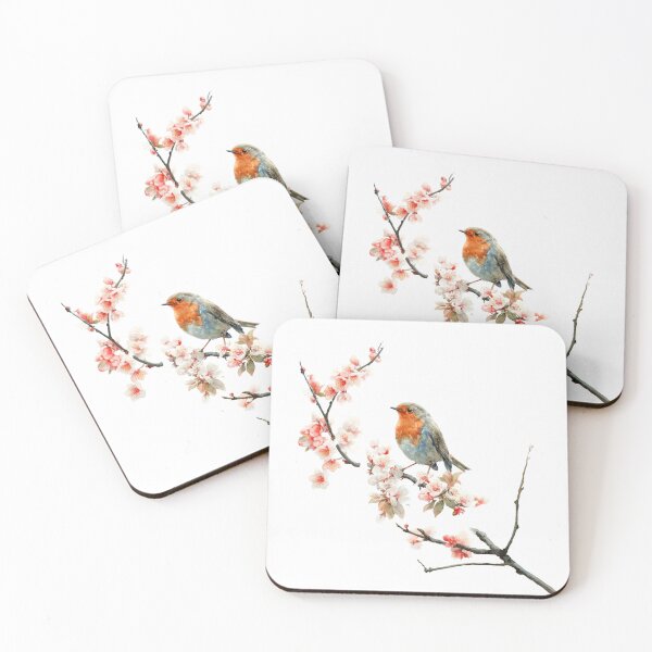 Item preview, A Robin perched on blooming branches, Birds in Motion designed and sold by CDC40.