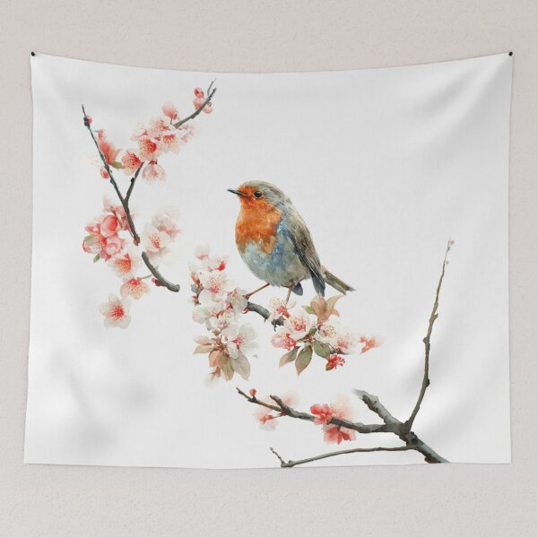 Item preview, A Robin perched on blooming branches, Birds in Motion designed and sold by CDC40.