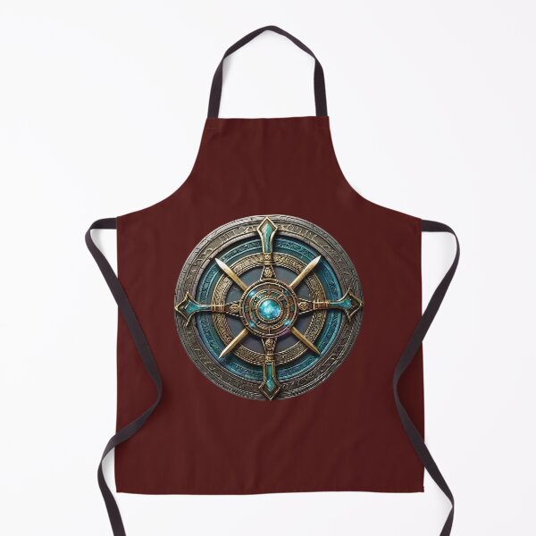Item preview, Aegis of the Primal Seeker: Arcane Rune Shield with a Luminous Cyan Gemstone designed and sold by 63Hotpeppers.