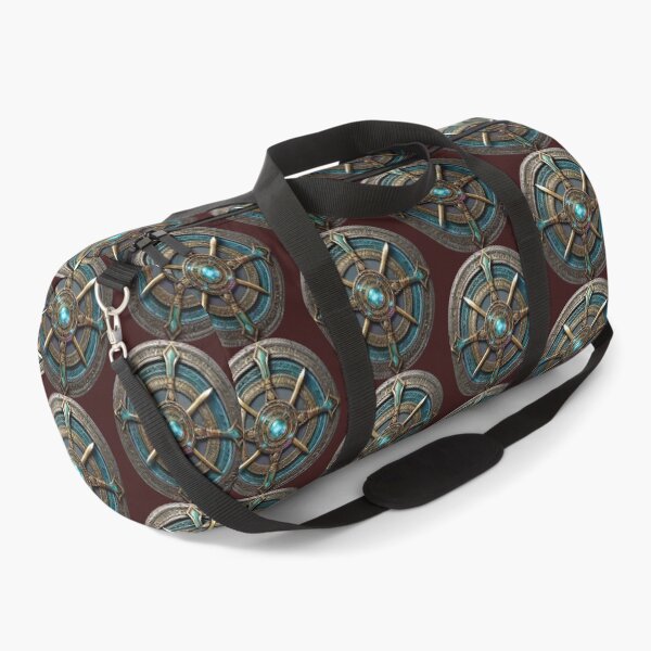 Item preview, Aegis of the Primal Seeker: Arcane Rune Shield with a Luminous Cyan Gemstone designed and sold by 63Hotpeppers.