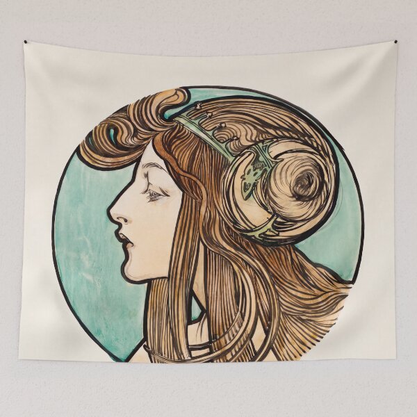 Item preview, Nouveau Woman Profile with Flowing Hair designed and sold by artofuniverse.
