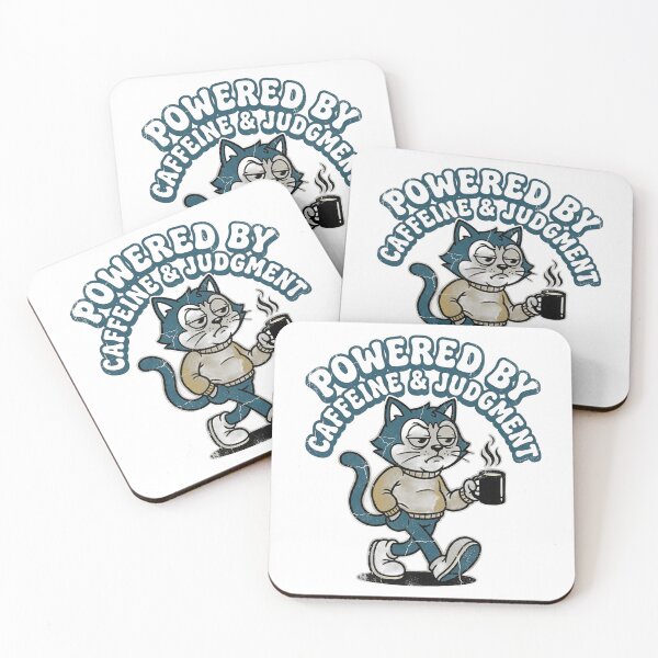 Item preview, Powered by Caffeine and Judgment - Funny Retro Cartoon Cat Coffee designed and sold by RetroRascalCo.