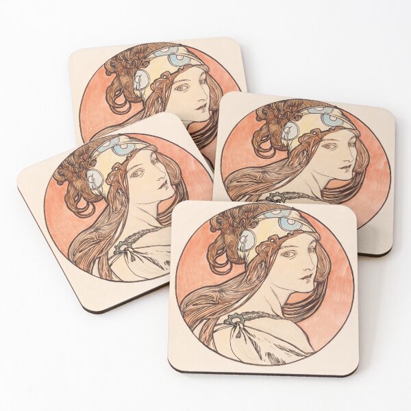 Item preview, Nouveau Woman Portrait in Coral Circle designed and sold by artofuniverse.