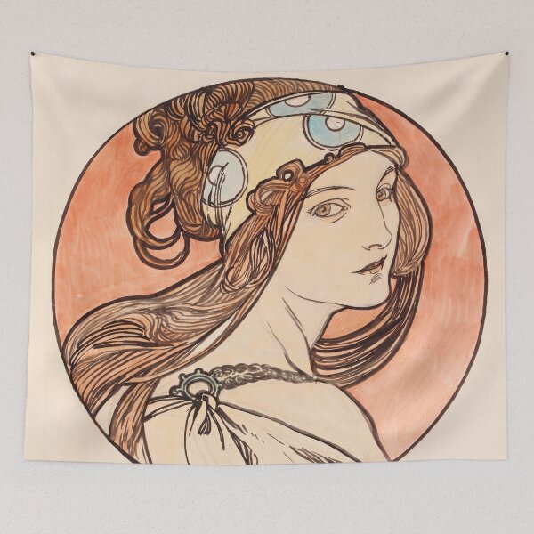 Item preview, Nouveau Woman Portrait in Coral Circle designed and sold by artofuniverse.
