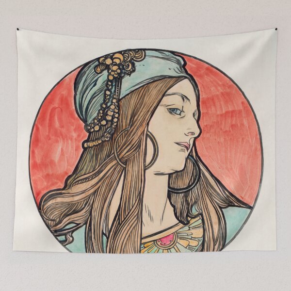 Item preview, Nouveau Woman in Turban Profile designed and sold by artofuniverse.