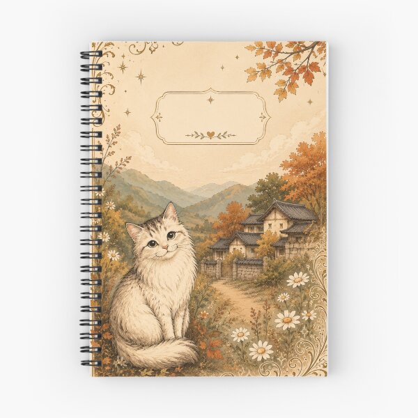 Item preview, Whimsical White Cat in an Autumn Cottage Garden designed and sold by The Sandy Design Store.