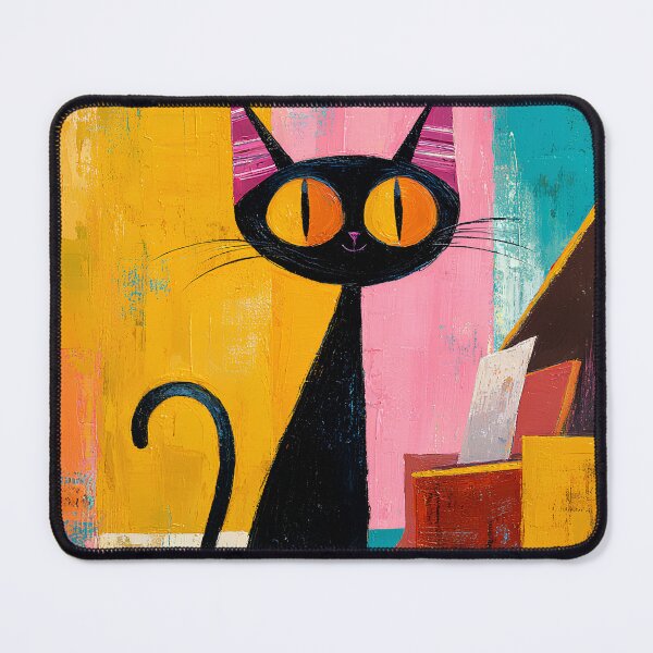 Item preview, Black Cat at the Piano Whimsical Folk Art designed and sold by daila70.