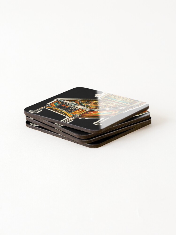 Thumbnail 4 of 5, Coasters (Set of 4), Retro Pinball Machine Arcade Sticker designed and sold by CosmicDreamAI.