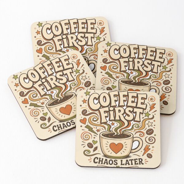 Item preview, Coffee First Chaos Later – Funny Retro Coffee Lover Doodle designed and sold by From Cyryl with Love.