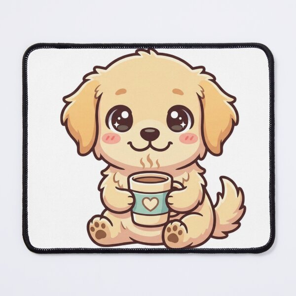 Item preview, Kawaii Golden Retriever Puppy with Coffee Mug designed and sold by Piising.
