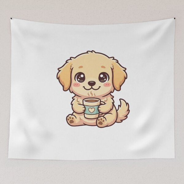 Item preview, Kawaii Golden Retriever Puppy with Coffee Mug designed and sold by Piising.