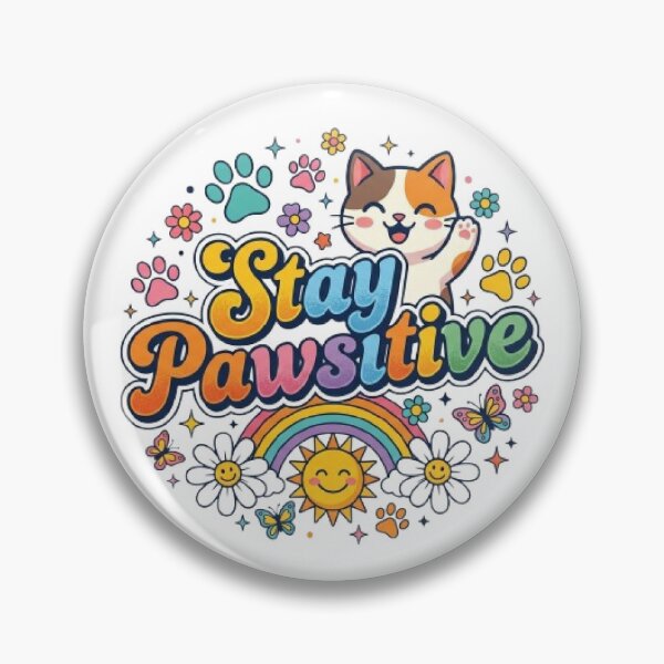 Item preview, Stay Pawsitive | Cute Smiling Cat Retro Typography T-Shirt with Rainbow & Flowers designed and sold by Faisal  Shah.