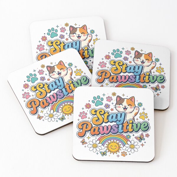 Item preview, Stay Pawsitive | Cute Smiling Cat Retro Typography T-Shirt with Rainbow & Flowers designed and sold by Faisal  Shah.