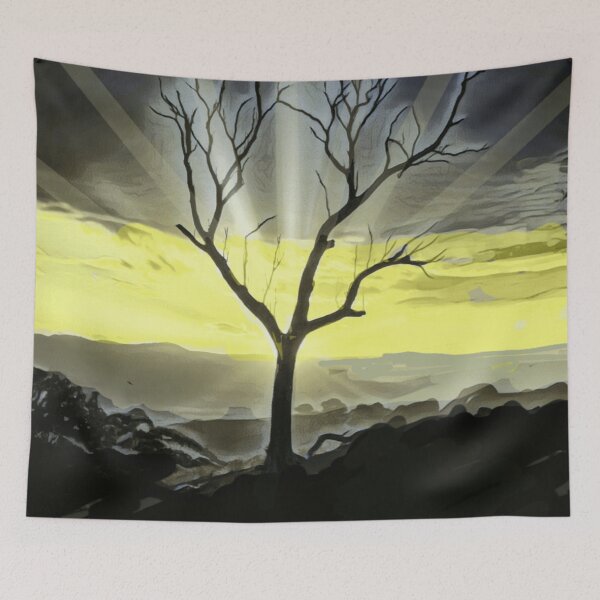 Item preview, Leafless tree silhouette against a dramatic, sunlit sky, designed and sold by Fayes4Art.