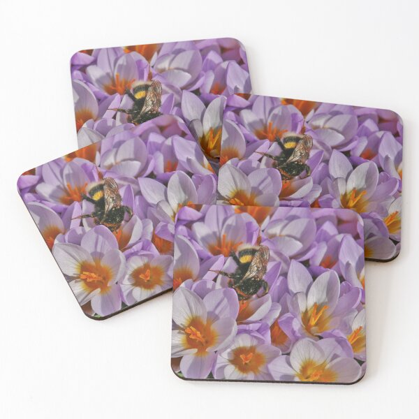 Item preview, Bumblebee Amidst a Field of Blooming Crocuses designed and sold by mildatoysdecors.
