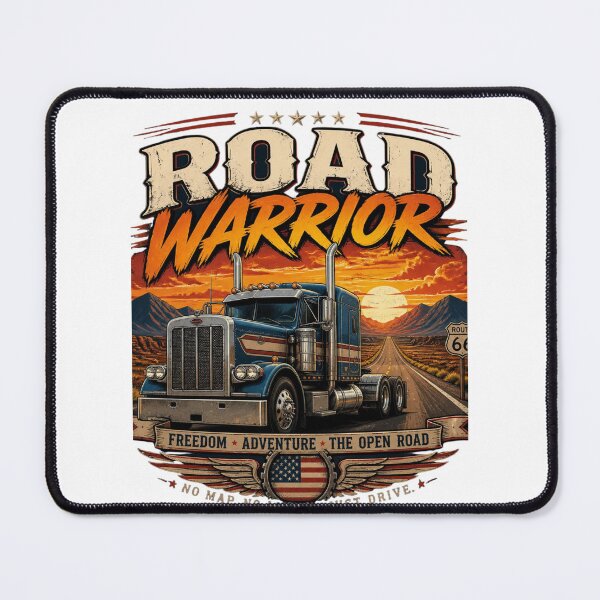 Item preview, Road Warrior Truck Driver T-Shirt – American Big Rig Semi Truck Route 66 Sunset Graphic – Freedom Adventure Open Road designed and sold by JaZuLive.