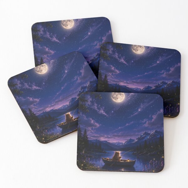 Item preview, Cozy Lofi Cat Fishing under Full Moon designed and sold by Moodprint5.