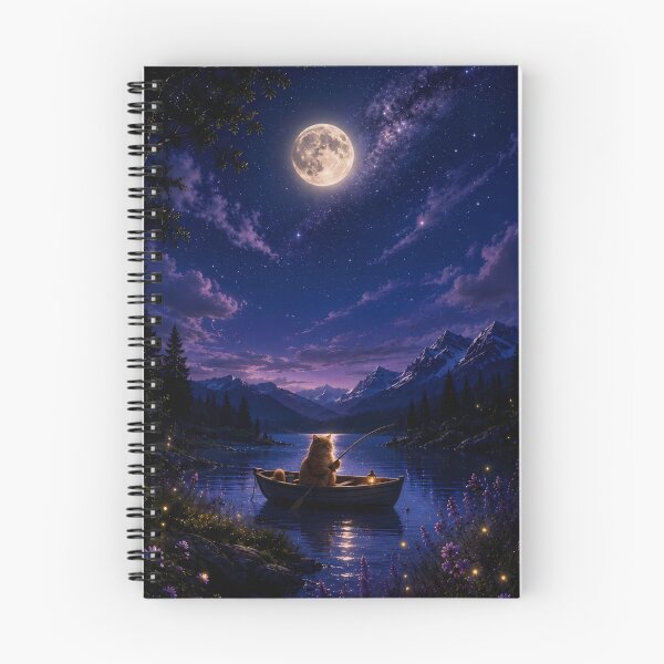 Item preview, Cozy Lofi Cat Fishing under Full Moon designed and sold by Moodprint5.