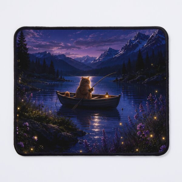 Item preview, Cozy Lofi Cat Fishing under Full Moon designed and sold by Moodprint5.