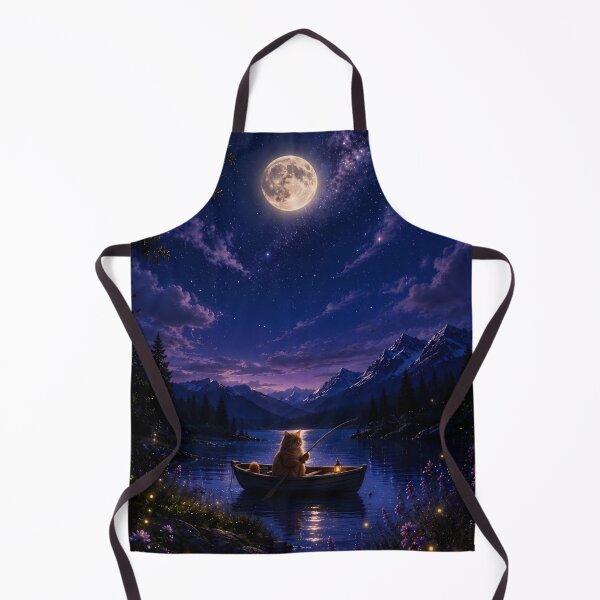 Item preview, Cozy Lofi Cat Fishing under Full Moon designed and sold by Moodprint5.
