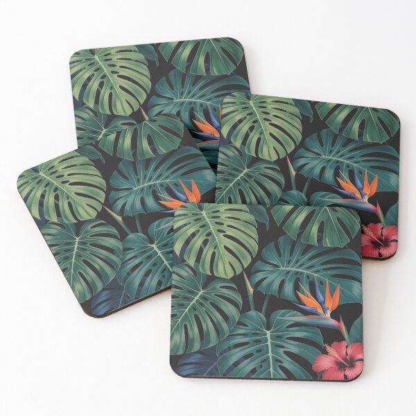 Item preview, Tropical Monstera Leaves And Exotic Flowers Botanical Pattern designed and sold by myforestfog.