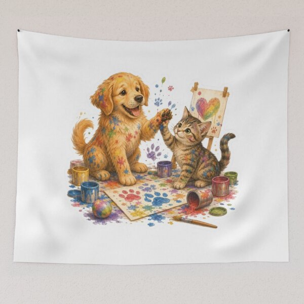 Item preview, Puppy and Kitten Painting a Rainbow Heart designed and sold by Snurly.