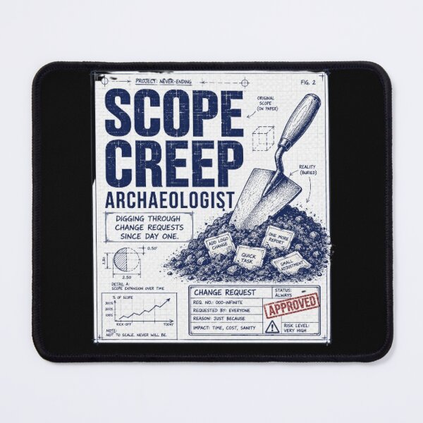 Item preview, Scope Creep Archaeologist Funny Project Management Design designed and sold by Eng-Art.