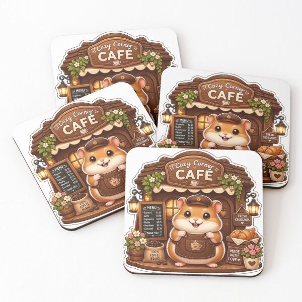 Aperçu de l'œuvre Adorable propriétaire de café hamster | Autocollant Kawaii Coffee Shop créée et vendue par Stylestickers55.