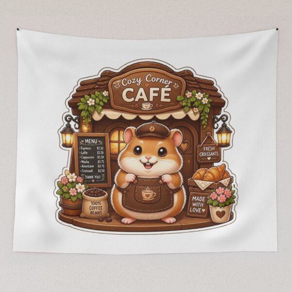 Item preview, Adorable Hamster Café Owner | Kawaii Coffee Shop Sticker designed and sold by Stylestickers55.