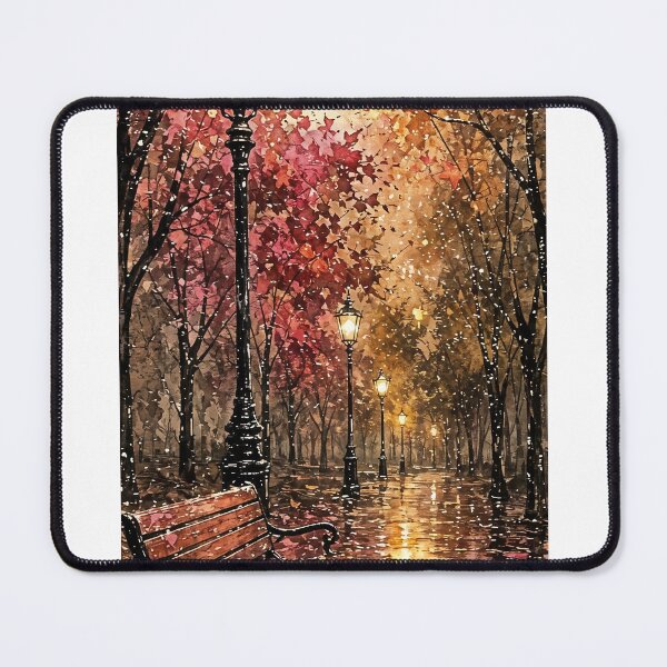 Item preview, Autumn Park Bench Under Glowing Street Lamps designed and sold by Chi261.