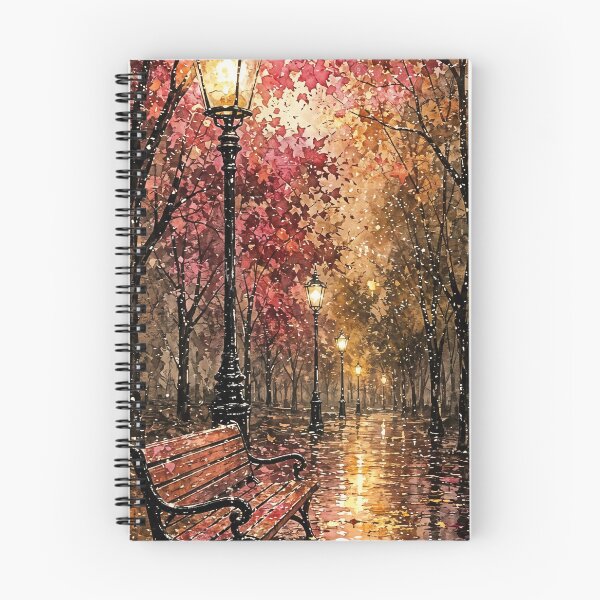 Item preview, Autumn Park Bench Under Glowing Street Lamps designed and sold by Chi261.