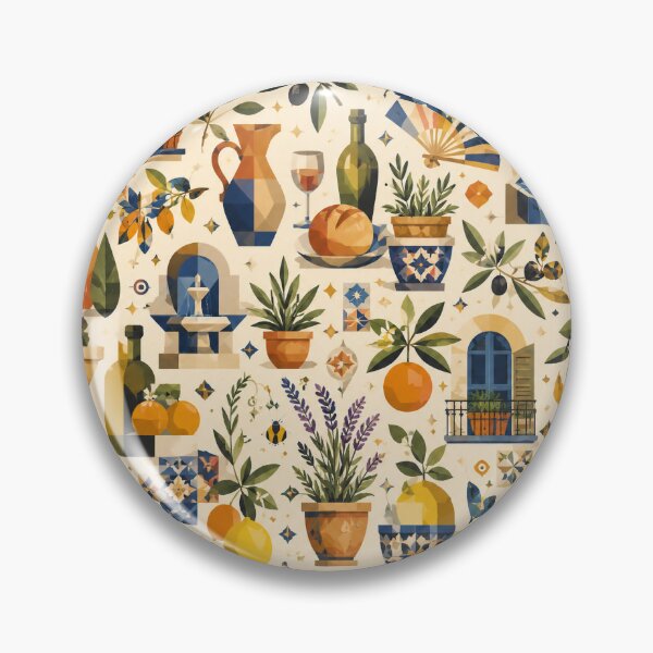Item preview, Modern Cubist Mediterranean Seamless Pattern – Terracotta & Blue designed and sold by OpenDreamArts.