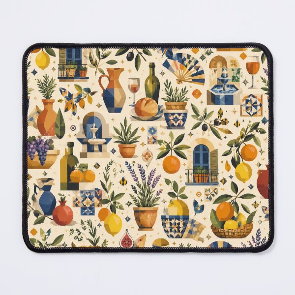 Item preview, Modern Cubist Mediterranean Seamless Pattern – Terracotta & Blue designed and sold by OpenDreamArts.