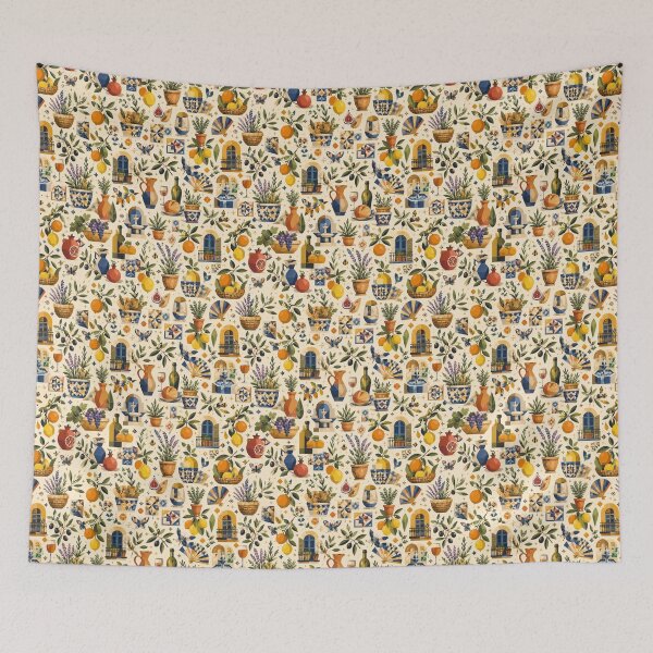 Item preview, Modern Cubist Mediterranean Seamless Pattern – Terracotta & Blue designed and sold by OpenDreamArts.