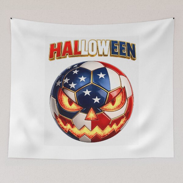 Item preview, USA Halloween Soccer Ball | American Flag Jack O' Lantern Pumpkin designed and sold by ArtSpark Studio.
