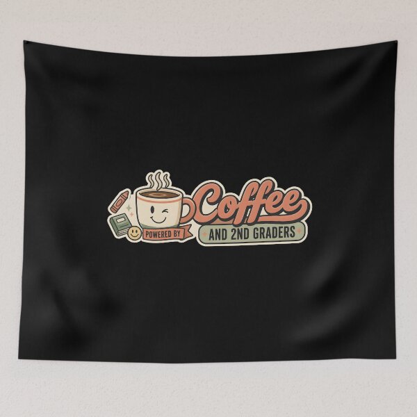 Item preview, Retro Powered by Coffee and 2nd Graders Cute Teacher Badge Sticker designed and sold by FestivityFinds.