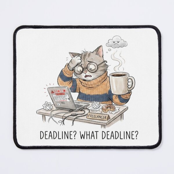Item preview, Deadline? What Deadline? – Funny Cat Freelancer Illustration designed and sold by Nakrisa.