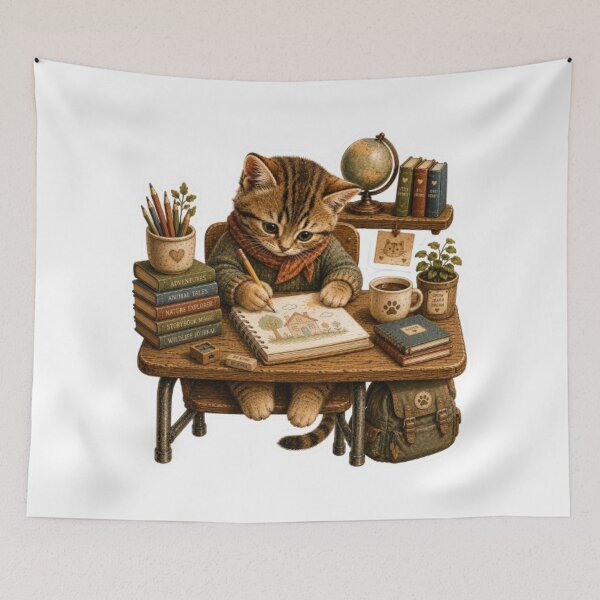 Item preview, Kitten Drawing At School designed and sold by Snurly.