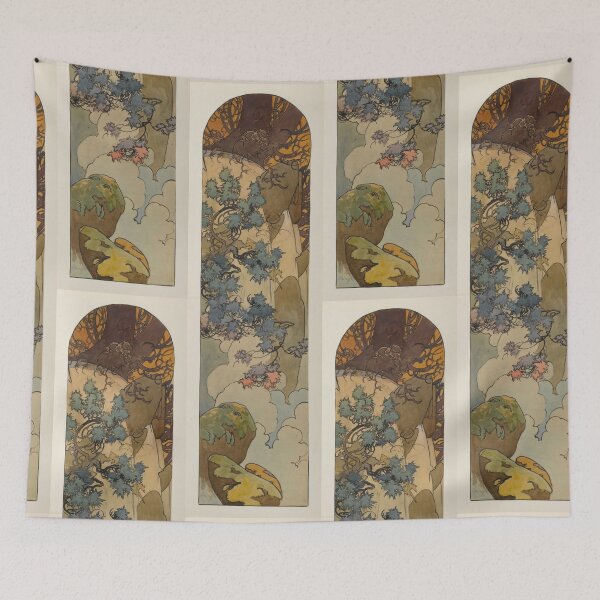 Item preview, Nouveau Pine Trees and Clouds Landscape designed and sold by artofuniverse.