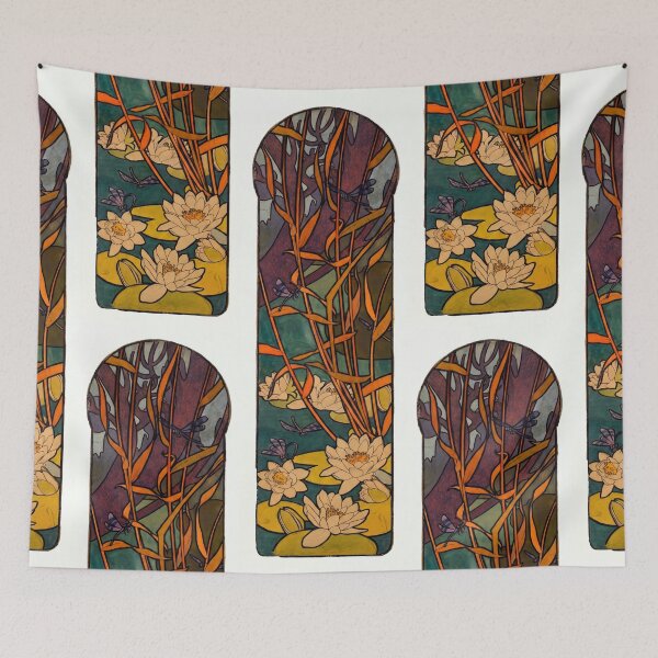 Item preview, Water Lilies and Dragonflies Stained Glass designed and sold by artofuniverse.