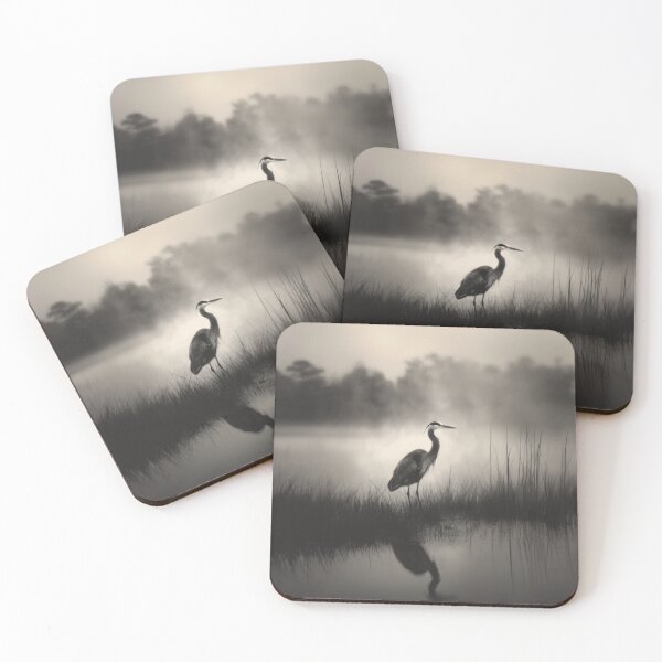 Item preview, A stalking Great Blue Heron in marshland fog, Birds in Motion designed and sold by CDC40.